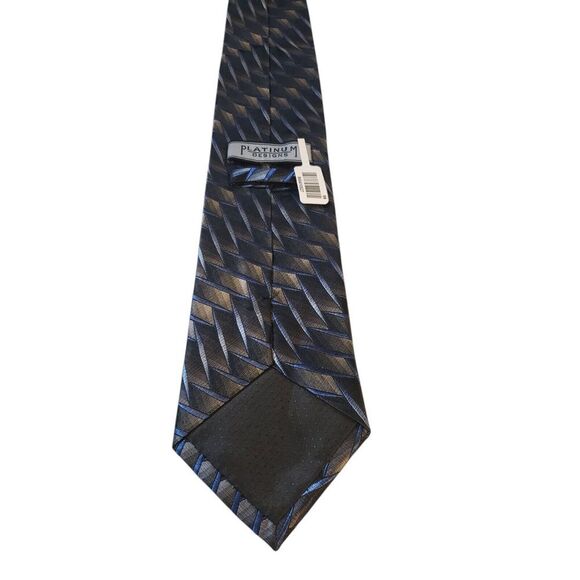 NWT Platinum Designs Neck Tie Mens Designer Luxury Gray‎ Blue Geometric Business - Picture 4 of 12